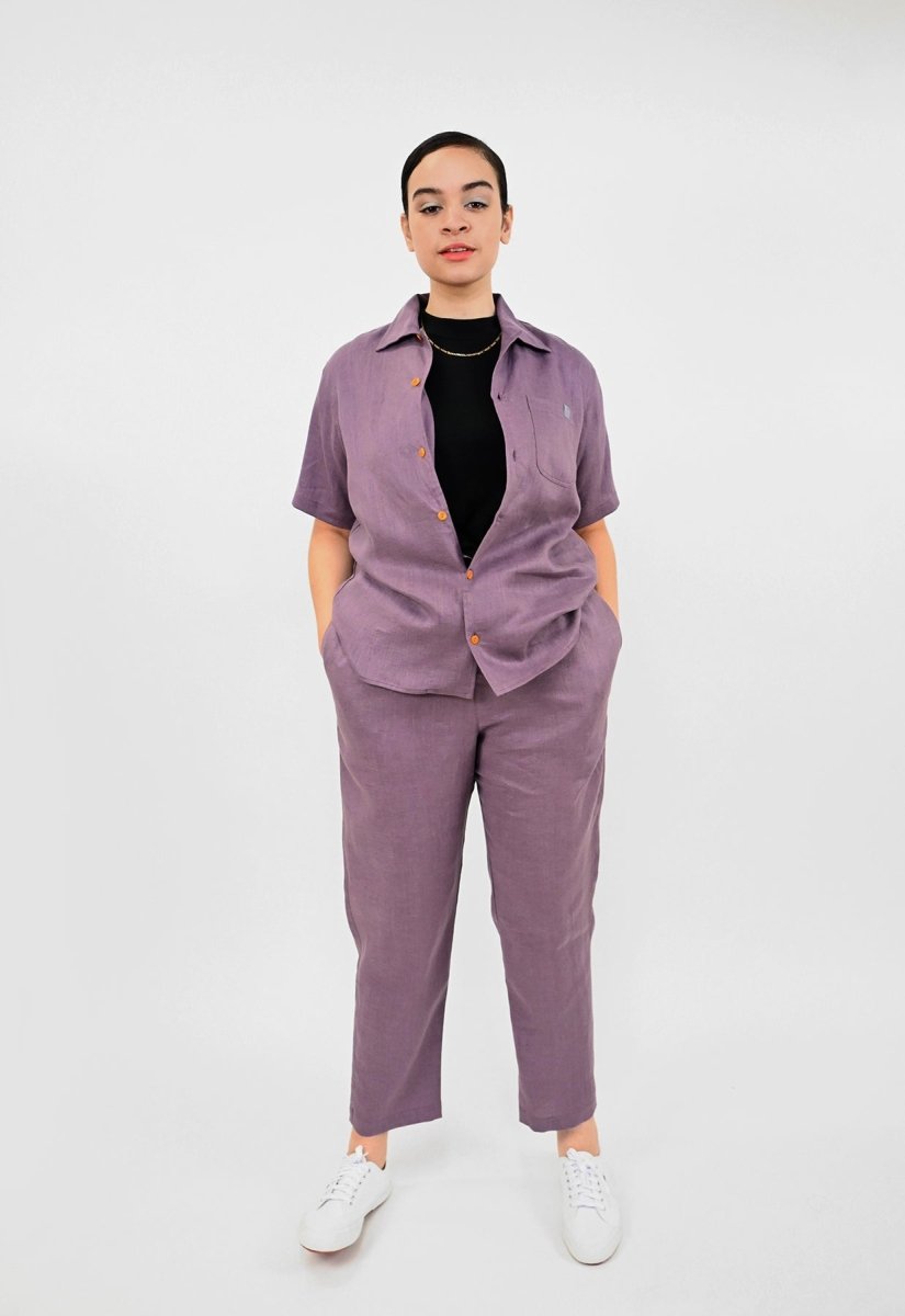 linen suit casual HO HOS HOLE IN THE WALL grape purple Natali Koromoto