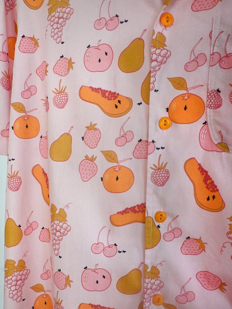 "All Over Fruit" Button-Up short-sleeved Shirt (ONE-OFF) - Pink