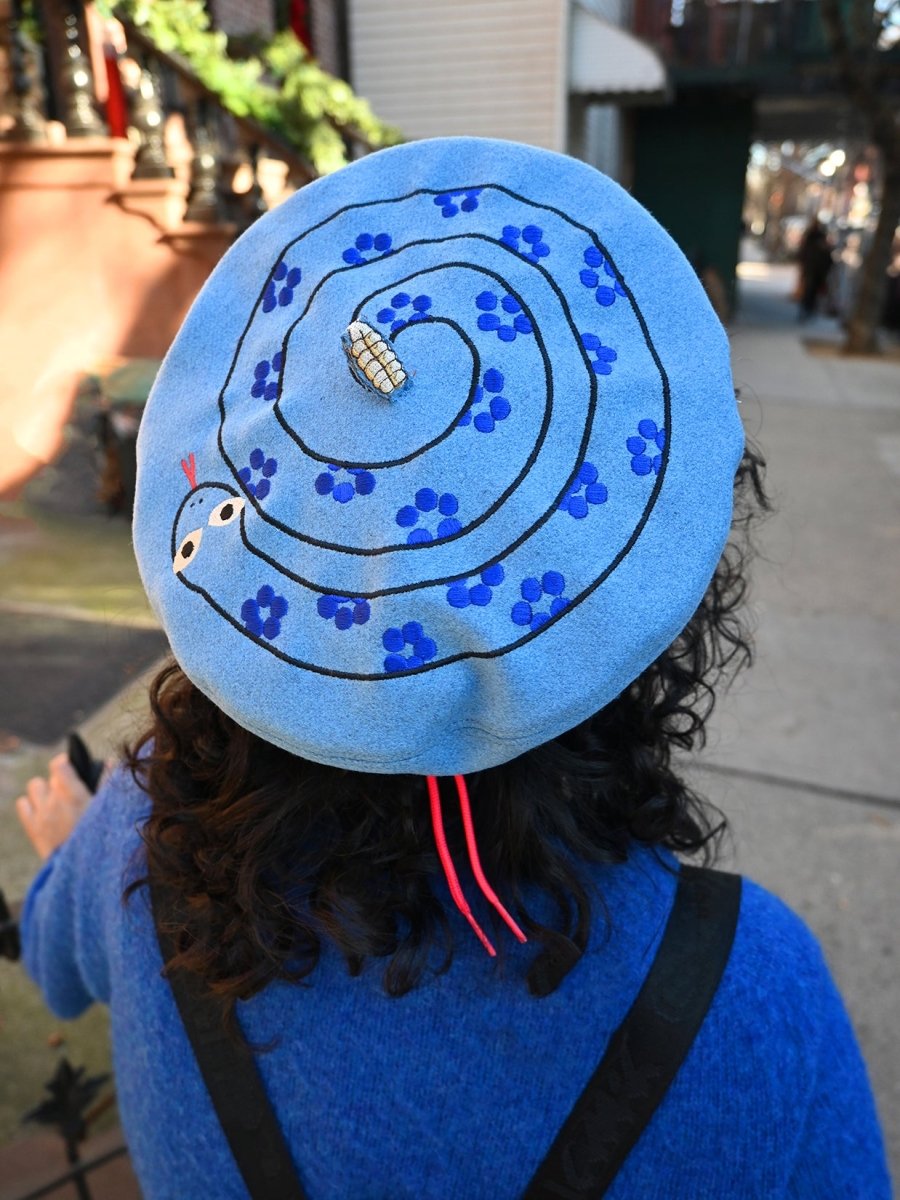 "Snake" Beret. Designed by HO HOS HOLE IN THE WALL. Made and embroidered in NYC.